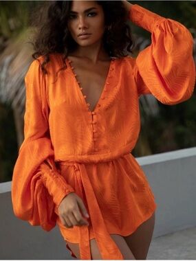Rat & Boa Orange Midi Dress with Balloon Sleeves